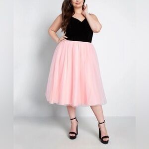 ModCloth x Collectif pink tulle black velvet cocktail holiday dress UK22